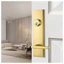 SNBTLA Satin-Brass Front Door Handle - Modern Entry Door Lock Set with Deadbolt, Exterior Door Lever 3 Keys for Left & Right Hand Door (Satin Brass)
