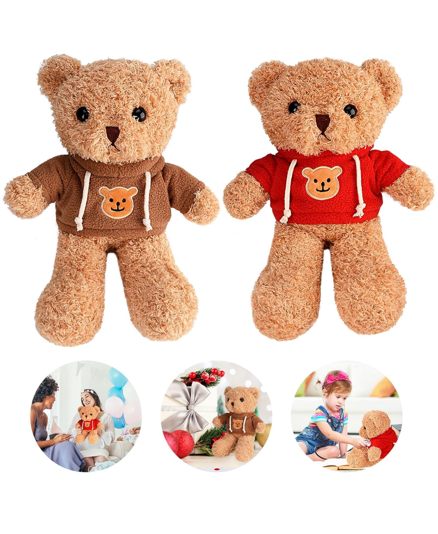 2 PCS Teddy Bear Stuffed Animal 11.8 inch Big Teddy Bear Soft Bear Plush Doll Small Teddy Bears Bulk Cute Bear Toy for Baby Shower Decorations Graduation Christmas Stuff Birthday Gift(Red Brown)