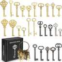 Skeleton Key Set, 26-Key Universal Replacement Skeleton Keys Kit for Antique Dresser, Chinese Cabinet, Antique Furniture and Old Style Cabinets or Doors, Collectible Gift (1.2-3.2inchs, Gold/Silver/Black)