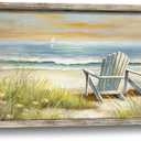 Framed Beach Coastal Wall Art: Wooden Relaxing Seaside Chair Picture Artwork Ocean Sea Grass Seascape Painting Print Decor for Bedroom Living Room Office 40x20 inch (40L" x 20W", Beach 02)