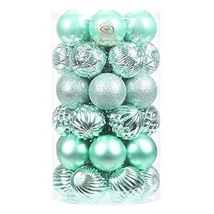 Sea Team 41-Pack Christmas Ball Ornaments with Strings, 60mm/ 2.36-Inch Medium Size Baubles, Shatterproof Plastic Christmas Bulbs, Hanging Decorations for Xmas Tree, Holiday, Wedding, Party, Mint