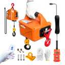 3 in 1 Electric Hoist Winch,1100 lbs 1500W Portable Power Winch Crane, Overload Protection 25ft Lifting Height,Manual, Wired and Wireless Remote Control for Factories, Warehouses, Garages, Etc (Basic version, Orange)