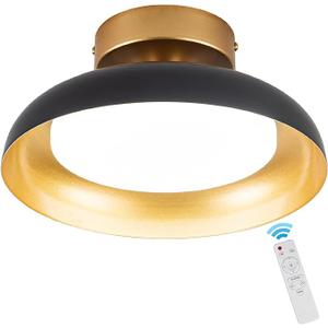 LETS DEC Flush Mount Ceiling Light with Remote, 12inch 15w 1800lumen Indoor Adjustable Industrial Ceiling Light 3000k/4500k/6000k,Black and Gold Finish for Gallery Cafe Balcony Dining Room etc.