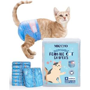 MICOOYO Disposable Cat Diapers, Cat Diapers for Female Cats with Ultra Stretchy, Puppy Diaper Super Absorbent, Fit for Cats in Heat or Incontinence, 20 Count Small Size