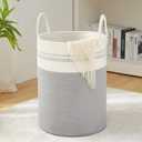 YOUDENOVA Woven Rope Laundry Hamper Basket, 58L Tall Luandry Basket, Baby Nursery Hamper for Blanket Storage, Clothes Hamper for Laundry in Bedroom-Grey
