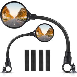 West Biking Bike Mirror Handlebar Mount, Adjustable Rotatable Bicycle Rear View Mirror, Wide Angle Acrylic Convex Safety Mirrors for Mountain Road Bike (Black- 2 PCS Converx Mirror)