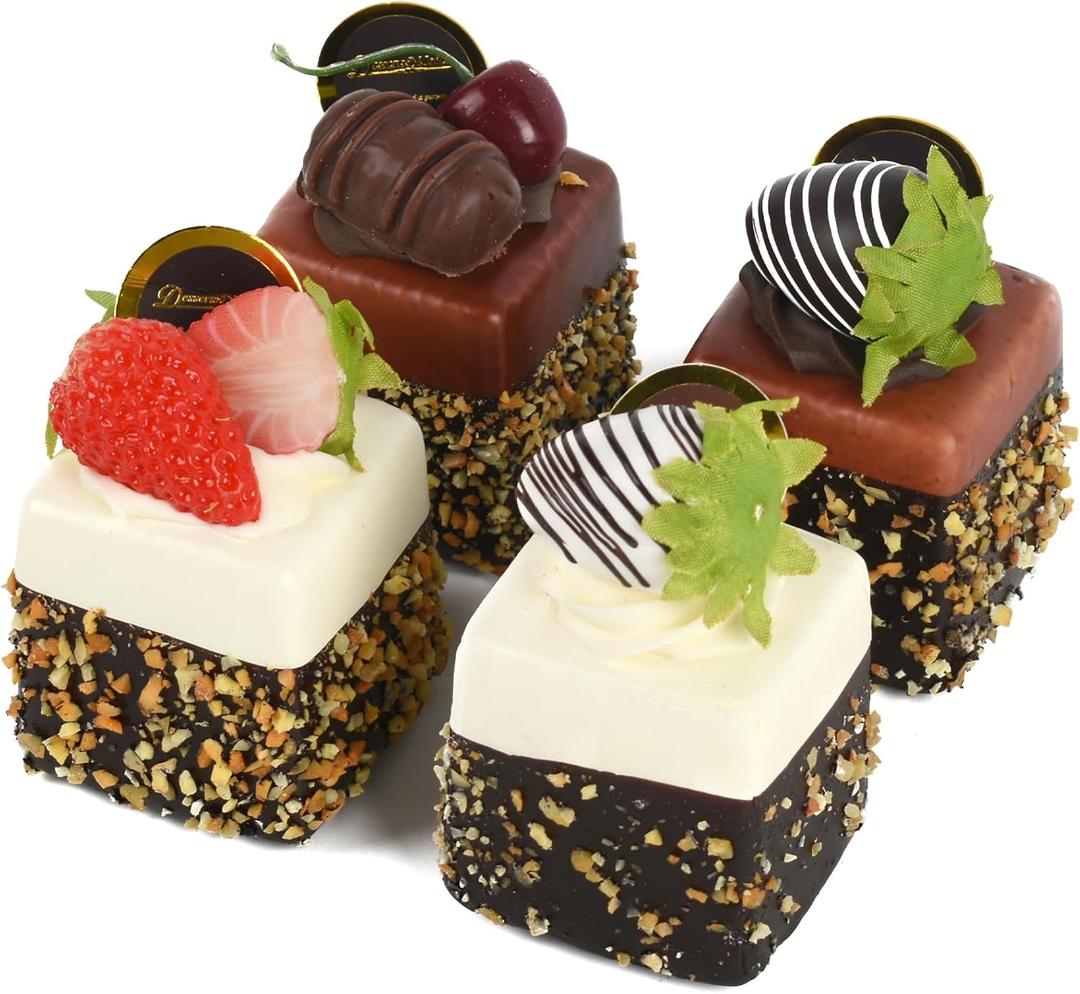 4PCS Artificial Chocolate Fruit Cake, Fake Cupcake Model Simulated Dessert Realistic Food Model Photography Prop for Home Kitchen Party Decoration