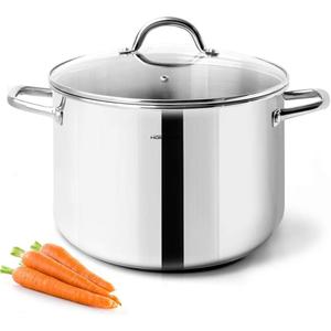 HOMICHEF Stock Pot 6 Quart Nickel Free Stainless Steel - 6 Qt Soup Pot With Lid and Handle - Small Cooking Pot 6 Quart - Ideal for Soup, Sauce, and Induction Cooking (Shiny Silver - Mirror Polished Stainless Steel)