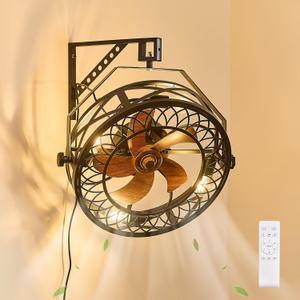 20" Wall Mount Fan with Lights, Wall Mounted Fan with Remote, 360 Adjustable Tilt Plug In Wall Fan, Indoor Industrial Fan Wall Mount for Garage, Bedroom, Workshop, Warehouse, D20"