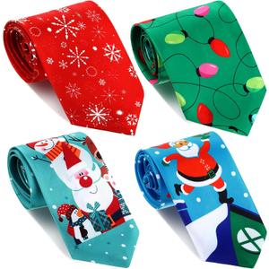 Syhood 4 Pcs Christmas Tie for Men Holiday Season Party Christmas Tree Snowflake Tie Elk Santa Light String Pattern Necktie