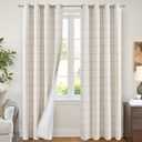 Linen Blackout Curtains for Living Room - Boho Plaid Pattern Thermal Insulated Grommet Cottage Core Window Treatments Rustic Drapes for Farmhouse, 52x84 Inch 2 Panels, Natural