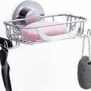 TAILI Soap Dish Bar Holder with Hooks and Razor Saver,Suction Cup Soap Tray Caddy for Bathroom Shower Wall,Rustproof Stainless Steel Sponge Holder for Kitchen,Bathroom Shower Accessories,Silver (5.6" * 4.6")