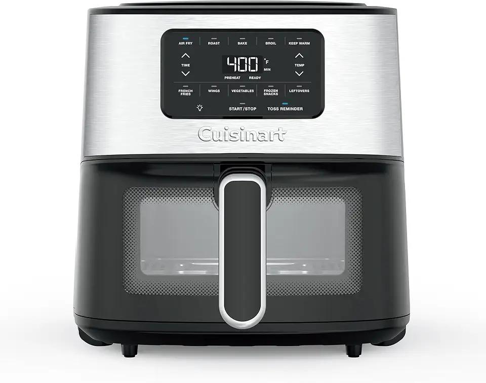 Cuisinart Air Fryer, 6-Quart Basket Large Fryer with 5 Cooking Functions to Roast, Bake, Broil, Air Fry and Keep Warm, 5 Airfryer Presets, Dishwasher-Safe Parts, AIR-200NAS, Stainless Steel & Black