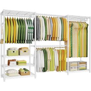 Ulif E1 Heavy Duty Closet Garment Rack, 6 Tiers Adjustable Metal Freestanding Expandable Clothing Storage with 4 Hanger Rods, Easy to Assemble Wardrobe, 71.4" H x (70" - 88.2") L x 14" D, Gold