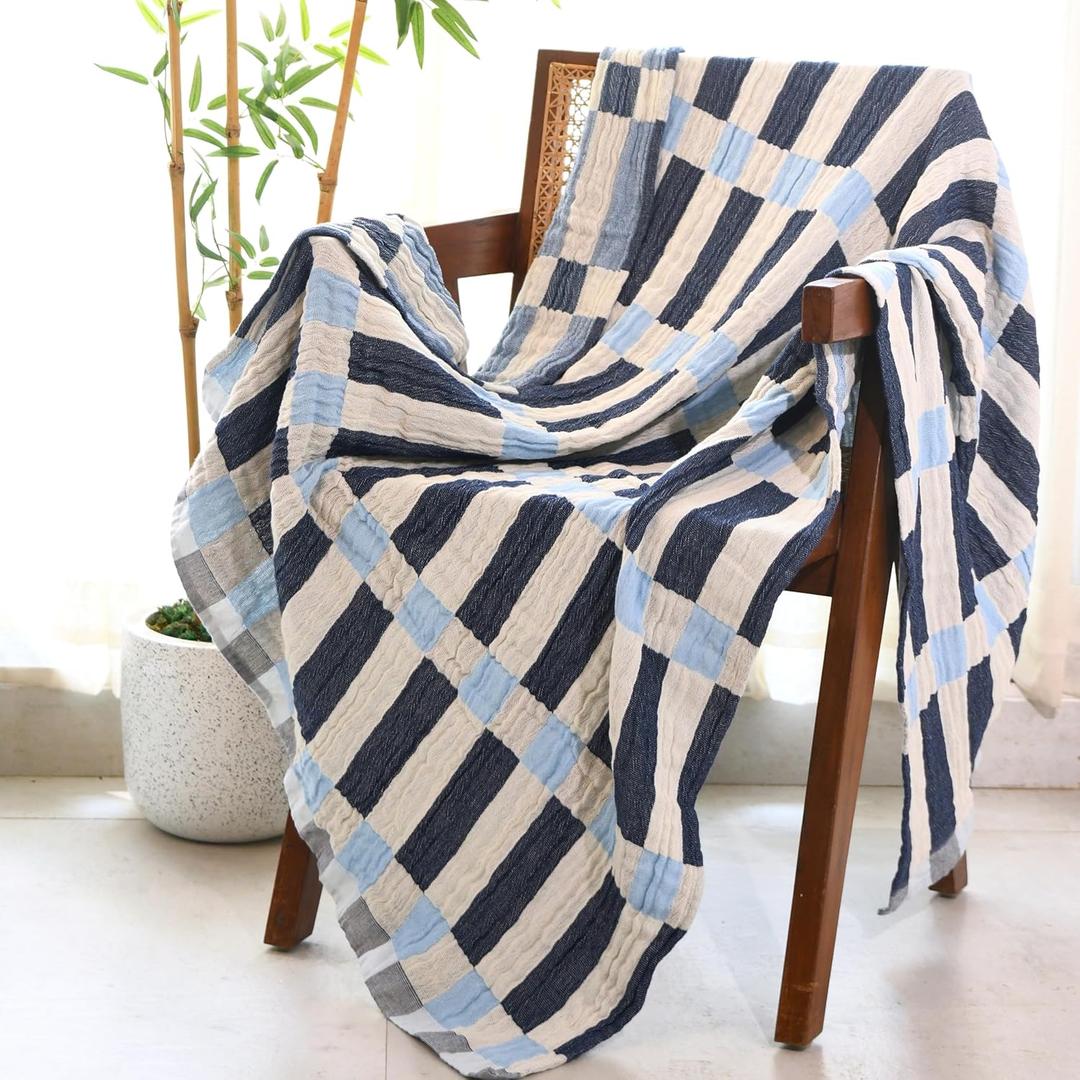 Folkulture Throw Blanket for Couch 50" x 60", 100% Recycled Cotton Couch Blanket and Throws for Chair, Boho Throws Blankets for Bed or Bed Throws for Sofa, Lightweight Throws (Winter Blue)