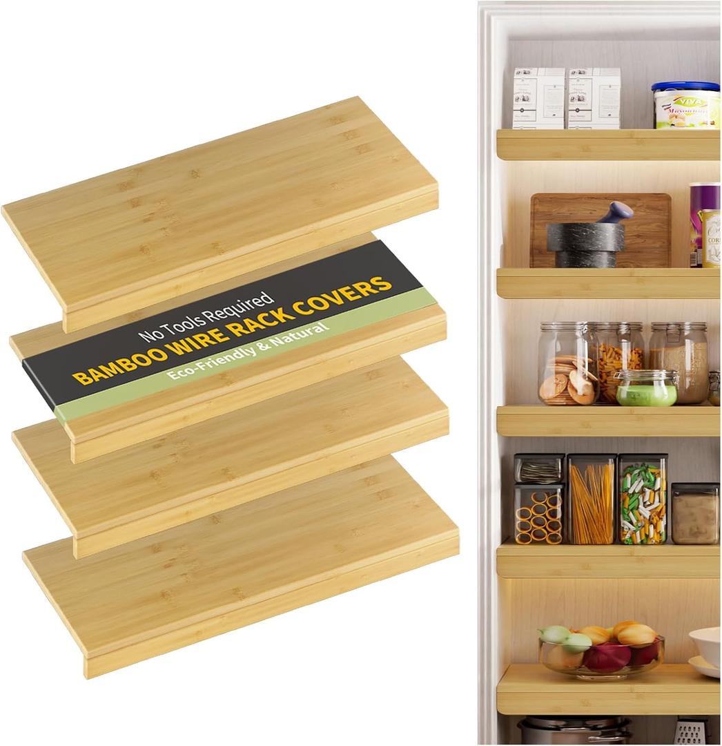 Wire Shelf Covers, Bamboo Wire Rack Covers for Pantry, ClosetKitchen (4pcs, 36" W x 16" D, Natural)