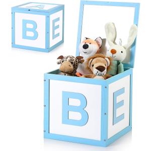Chunful Wood Baby Shower Box Abc Display Box for Party Decorations with Alphabet Letters Personalized Shower Gifts Basket Party Blocks Backdrop for Boys and Girls(Blue,White)