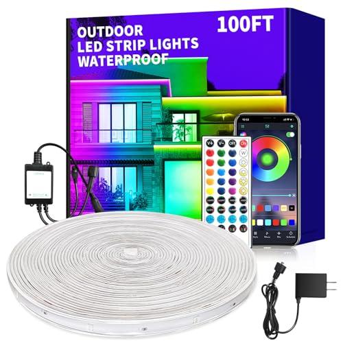 vimeepro Outdoor LED Strip Lights Waterproof,100ft Outdoor Lights with App/Remote Control, IP68 Waterproof, Music Sync led Lights for Bedroom,Patio, Eave, Halloween Decorations