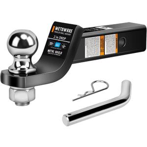 METOWARE Trailer Hitch Ball Mount with 2 in Ball & Hitch Pin, Solid Steel Trailer Hitch Ball Fits 2 Inch Receiver, 6000lbs Capacity Ball Hitch, 2-Inch Drop, Black