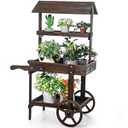Hanaive Flower Cart Display Stand with Wheels for Bridal Shower Baby Shower Party Large Country Market Vintage Wooden 3 Tier Cart for Display Flower Candy Party Crafted Items (Carbonized Color)