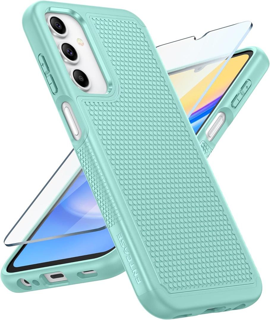 FNTCASE for Samsung Galaxy A15-5G Case: Dual Layer Protective Heavy Duty Cell Phone Cover Shockproof Rugged with Non Slip Textured Back - Military Protection Bumper Tough - 2024, 6.5inch Mint Green