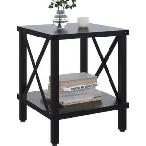 Large End Table Farmhouse Side Table Industrial Style Sofa Table Coffee Table Metal X Accent Wood End Table NightStand with Storage Shelf for Living Room Bedroom Black MLBZ16B