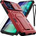 for Motorola Moto G Stylus 5G 2025 Case with 2 Pack Screen Protector, Upgrade Slide Camera Cover & Kickstand, Lanyard Strap, Military Grade Shockproof Heavy Duty Robust Bumper Phone Case, Red