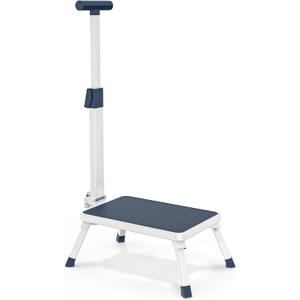 Folding Step Stool, Step Stools with Handle for Elderly Adults, Metal Stepping Stool with Adjustable Handrail in Kitchen, Bathroom, Bedroom, 330 Lbs Capacity