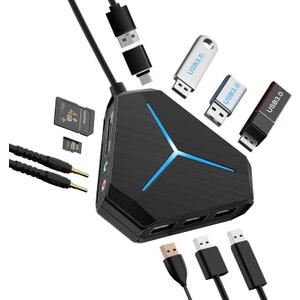 10-Port USB Hub 3.0/2.0, USB C Hub with 3.2ft/1m Long Cord, SD/TF Card Reader, USB Splitter for Laptop, Keyboard, Mouse, Mac, PC, Ipad Pro, Surface Pro and USB C Devices