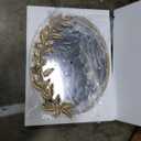 Gold Oval Decorative Mirror, 18x24 Inch Metal Frame Ornate Flower Leaves Modern Wall Mirror for Living Room, Bedroom, Entryway, Dresser, Bathroom