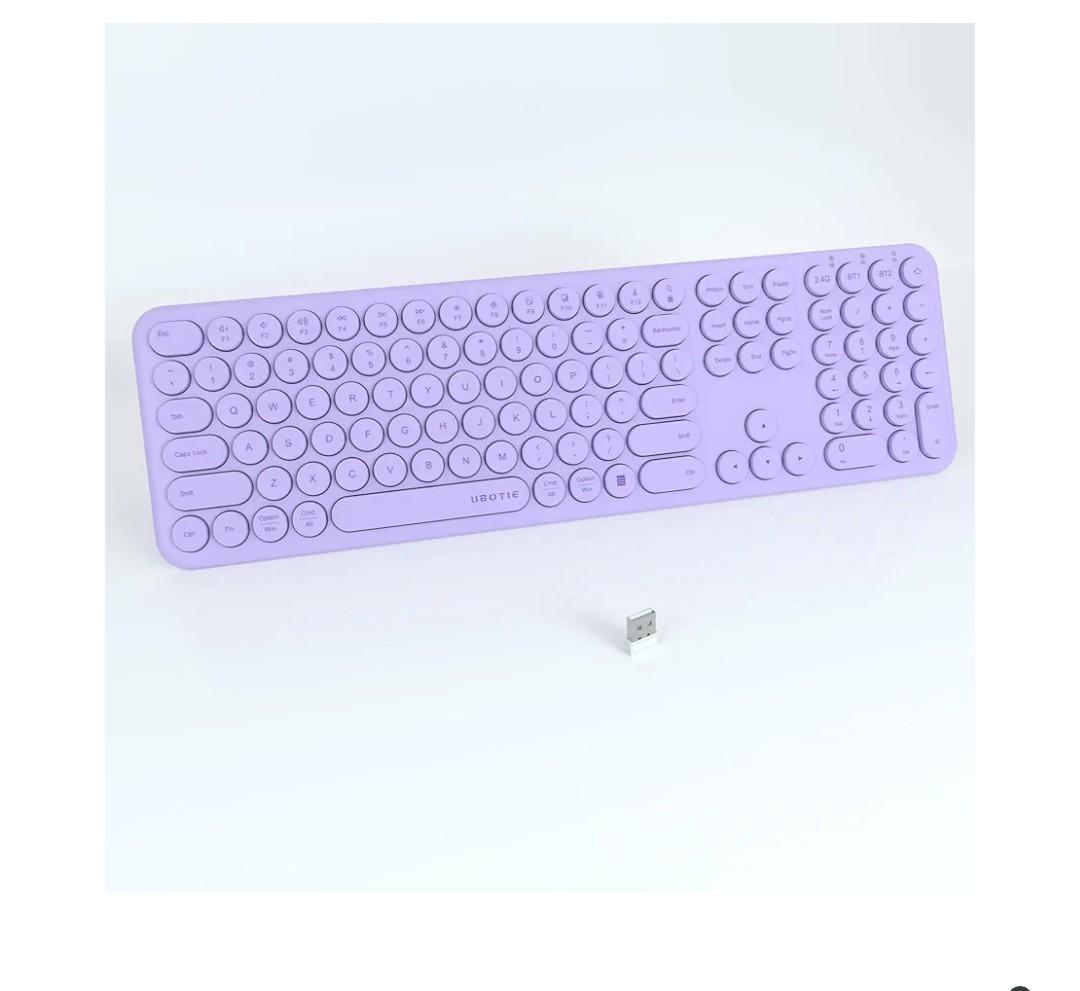 UBOTIE Wireless Purple Keyboard, Bluetooth 2.4GHz Dural Mode Connection Scissor Switches Slim Quiet Round Keycaps Full Size Office Computer Keyboards for PC MAC Smart Phones