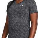 Under Armour Women's Tech Twist Short Sleeve V Neck (Large, (001) Black / / White)