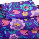 Softan Kids Bed Sheet Set, 3-Piece Twin Sheets Set, Microfiber Fitted Sheet with Corner Straps, Breathable & Silky Soft Durple Flower Butterfly Pattern Sheet and Pillowcase Sets
