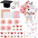 Gilprop DIY Graduation Cap Decorations Kit Pink Grad Cap Topper Artificial Flower Heads 3D Artificial Bow Alphabet Letter Rhinestones Stickers Glitter Paper for Grad Party Decoration (Fresh)