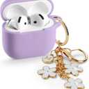 Maxjoy for Apple Airpods 4th Generation Case Cover(2024), Silicone Case with Cherry Blossom Ornament Keychain Compatible with Airpods 4 case for Women,Men-Lavender