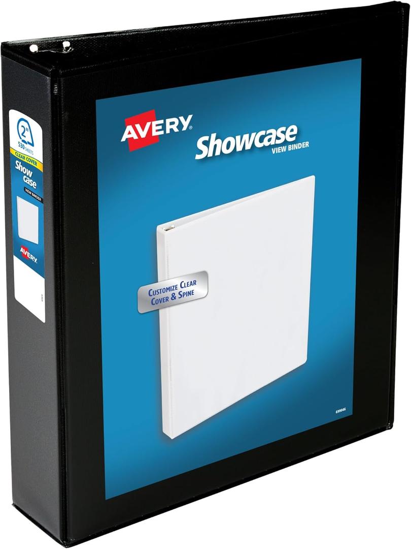 Avery Economy Showcase View 3 Ring Binder, 2 Inch Slant Rings, 1 Black Binder (19700)
