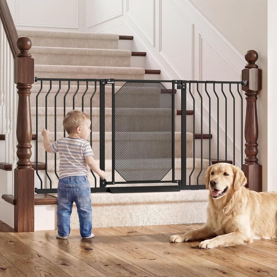 29.5-61.5" Extra Wide Baby Gate for Stairs, Child & Pet Proof, No-Drill Pressure Mount Auto Close One-Hand Operation, Indoor Dog Gate for Doorways, 7 Adjustable Sizes, 30.5" Tall, Black
