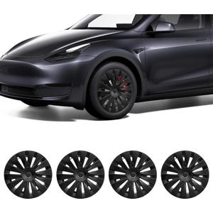 Wheel Covers for Tesla Model Y Wheel Covers, 19 Inch Wheel Cover Hubcaps Compatible with Tesla Model Y 2024 2023 2022 2021 Black Hubcaps with T Logos, 4 Pcs 