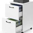 DUMOS 2 Drawer Filing Cabinet, Rolling Wood File Cabinet for Home Office, Under Desk Storage with Lockable Wheels, Printer Stand, Office Organizer, White
