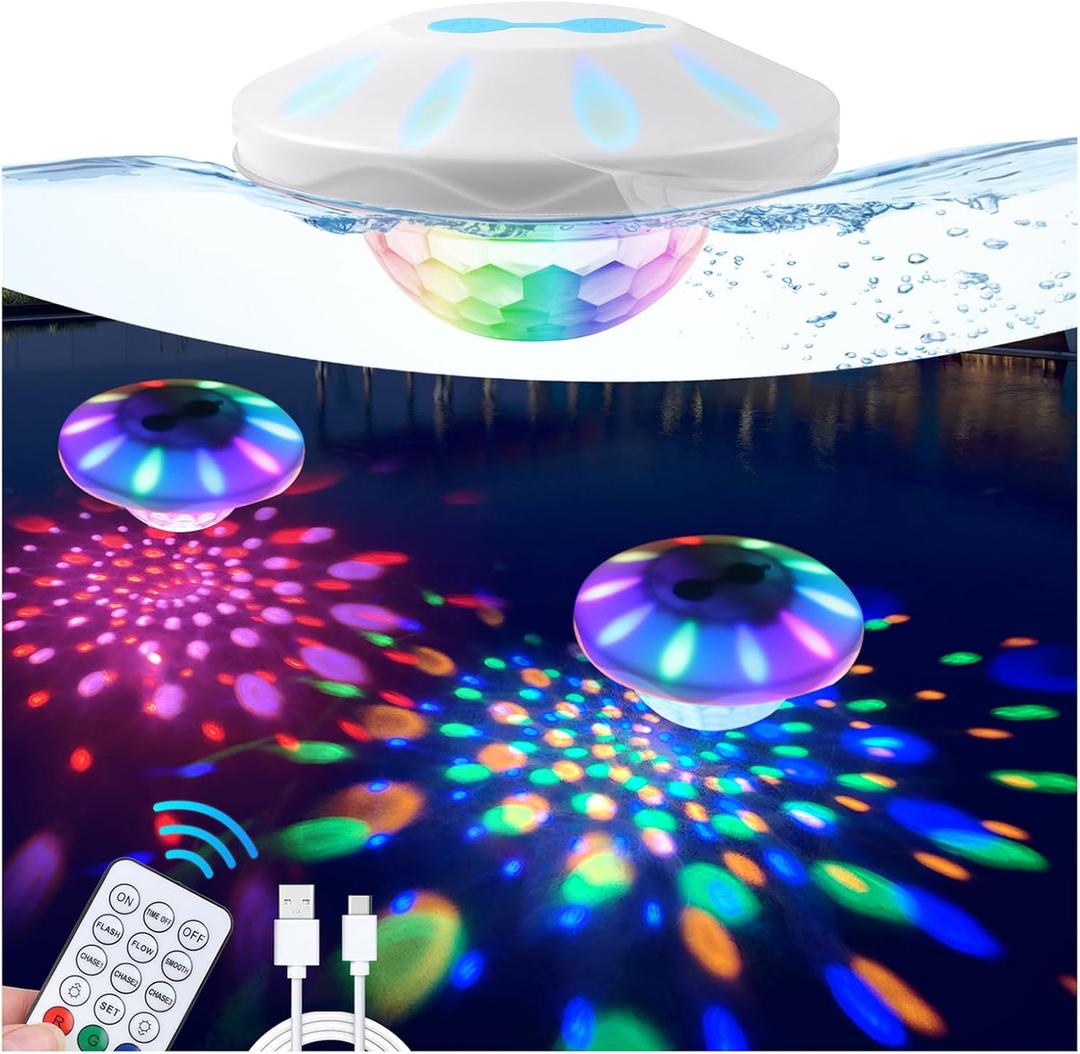 TEPENAR Rechargeable Floating Pool Lights: Remote Control Pool Lights that Float with 6 Dynamic Lighting IP68 Waterproof RGB Upper and Lower Floating Lights for Hot Tub Pool Garden Party 1 Pack