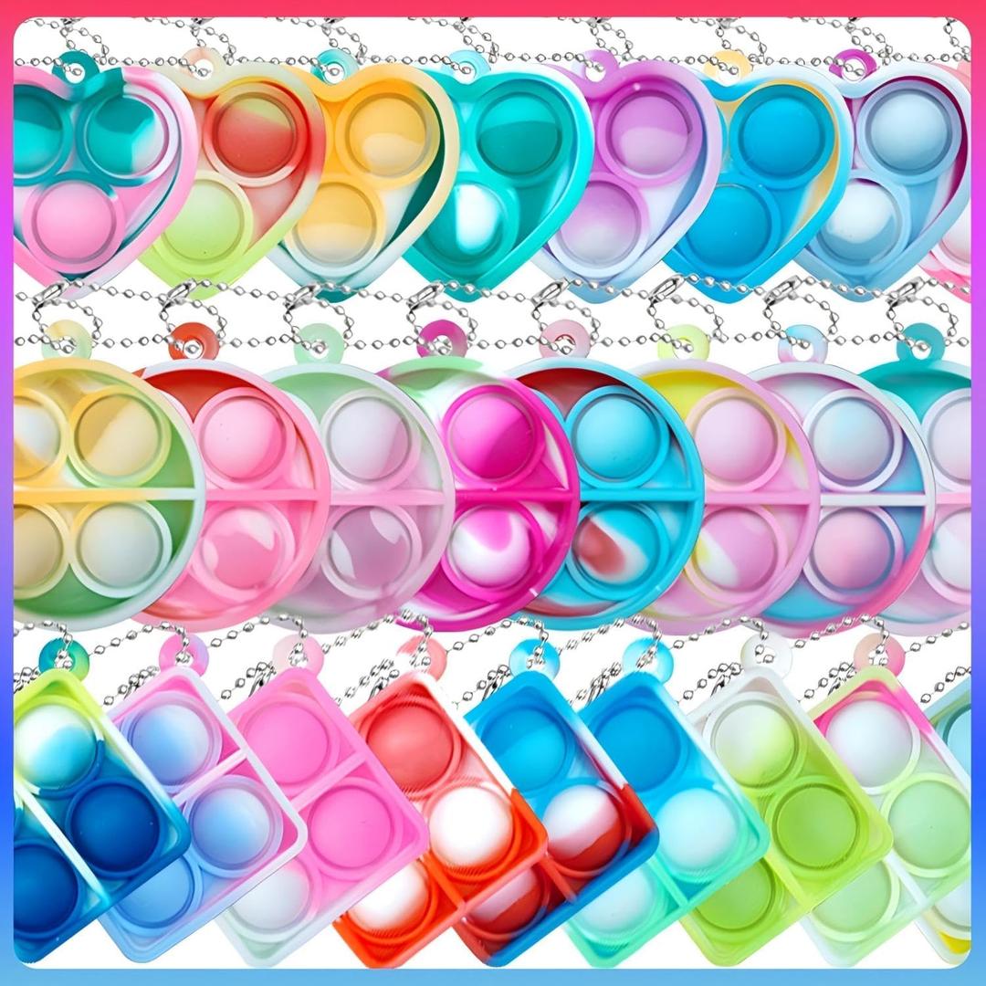 Pop Fidget Keychain It Mini Fidget Toys Bulk 30 Pack Party Favors for Kids 4-8,8-12 Year Boys Girls Push Pops Bulk Toys Its Small Prizes for Kids Classroom Birthday Party Favors Bubble Poppers
