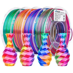 AMOLEN 3D Printer Filament Bundle, Triple Colors Coextrusion Silk PLA Filament 1.75mm +/-0.02mm,Shiny Color Change 3D Printer Filament for Most FDM 3D Printer 200g X 4 Pack