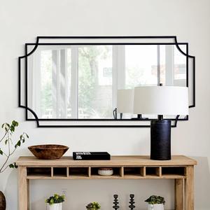 55'' x 28'' Large Modern Rectangular Wall Mirror, Black Frame with Scalloped Design, Living Room, Entryway, Bathroom Decor