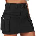 ANRABESS Cargo Skirt Women Button Mini Skirt with Pocket Y2k Bodycon 2025 Trendy Denim Jean Short Skirts (Small, Black)