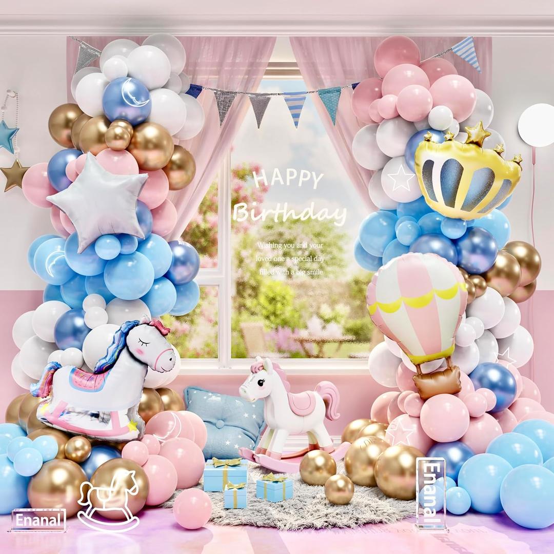 Rocking Horse Gender Reveal Decorations 146pcs Pink & Blue Balloon Garland Arch Kit with Horse Crown Hot Air Balloon Foil Balloons for Boy or Girl Gender Reveal Baby Shower Birthday Party Decor Rocking Horse Gender Reveal Decorations 146pcs Pink & Blue Balloon Garland Arch Kit with Horse Crown Hot Air Balloon Foil Balloons for Boy or Girl Gender Reveal Baby Shower Birthday Party Decor