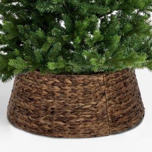 SUNNYPARK Christmas Tree Collar, 23.5’’ Hand-Woven Natural Water Hyacinth Christmas Tree Collar Basket Base Cover - Chestnut Brown
