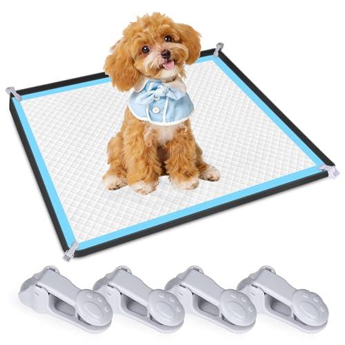 Dog Pee Pad Holder, Dog Potty Tray Silicone Puppy Pad Holder Tray Fits for 24" x 24" Training Pads, Puppy Potty Tray With 4 Clamps and No Spill Raised Lip High Edge for Indoor Floor Protection (Black)