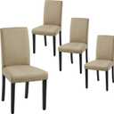Yaheetech Dining Chairs Set of 4 Fabric Parson Upholstered Kitchen Chairs with Padded Seat and Solid Wood Legs for Dining Room/Restaurant, Armless Design, Khaki