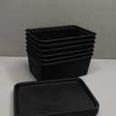 Bagnizer Small Plastic Twill Woven Storage Baskets with Lids, Stackable Organizing Containers with Labels for Pantry Closet Office, 6-Pack, 10.35"x7.3"x4.09", Black