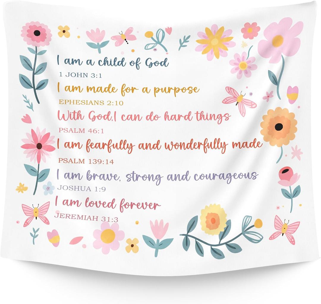 WAITPI Christian Inspirational Hanging Wall Tapestry for Girls Classroom Bedroom, Floral Bible Verse Wall Tapestries, Cute Motivational Scripture Wall Hanging for Dorm Living Room Decor 50x60 inches